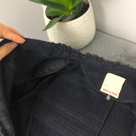 Rebecca Taylor Tweed Blazer with Frayed Edges Navy - Picture 11 of 16